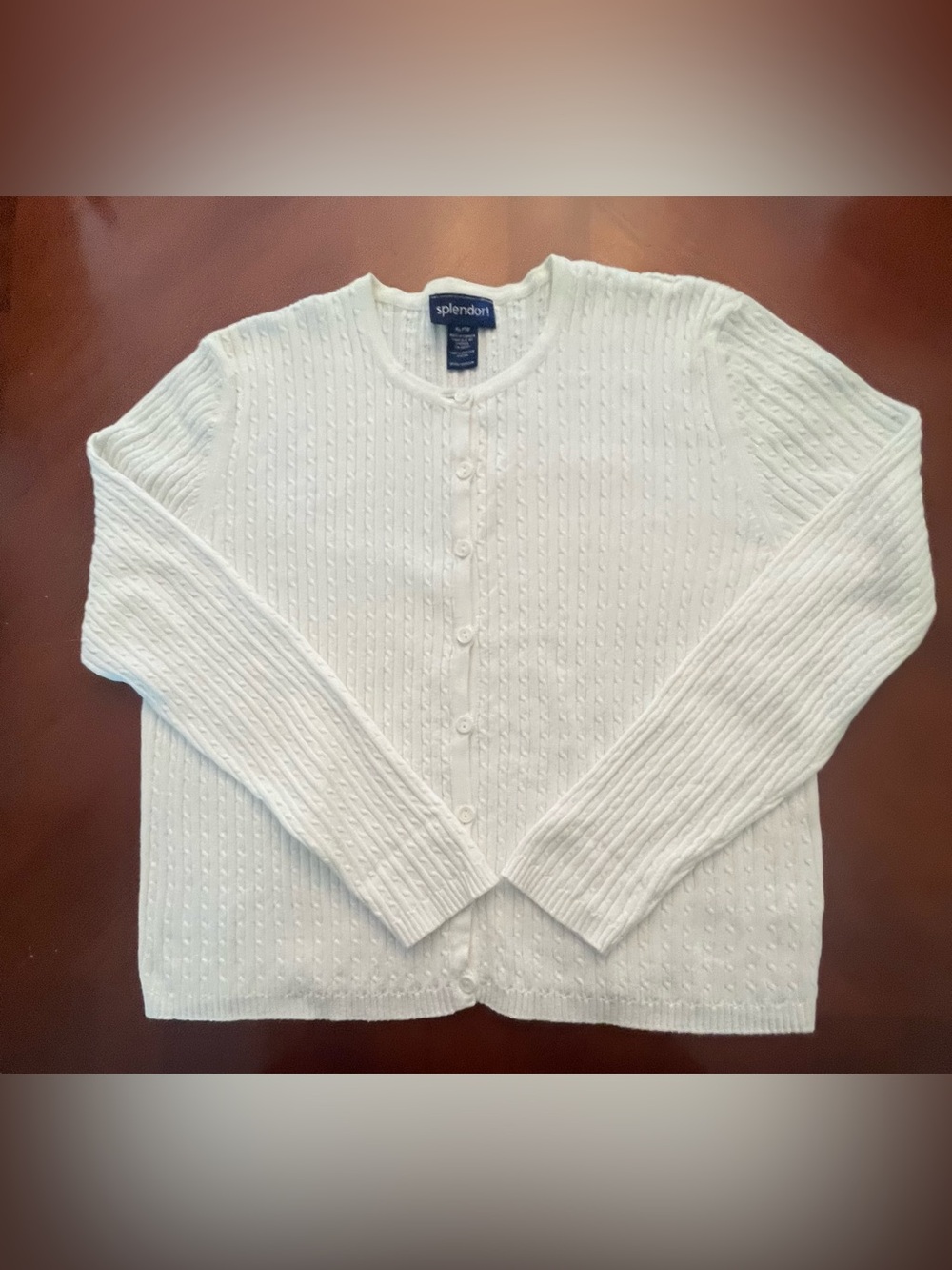 Vintage white COTTON cable knit cardigan XL made in Canada 🇨🇦